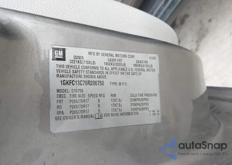 2008 GMC Yukon Sle z USA, uszkodzony, nr VIN 1GKFC13C78R206750